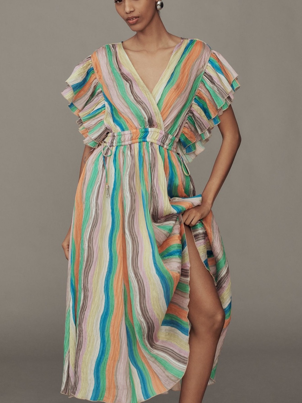 Tracy Reese Multicolor Striped Midi Dress